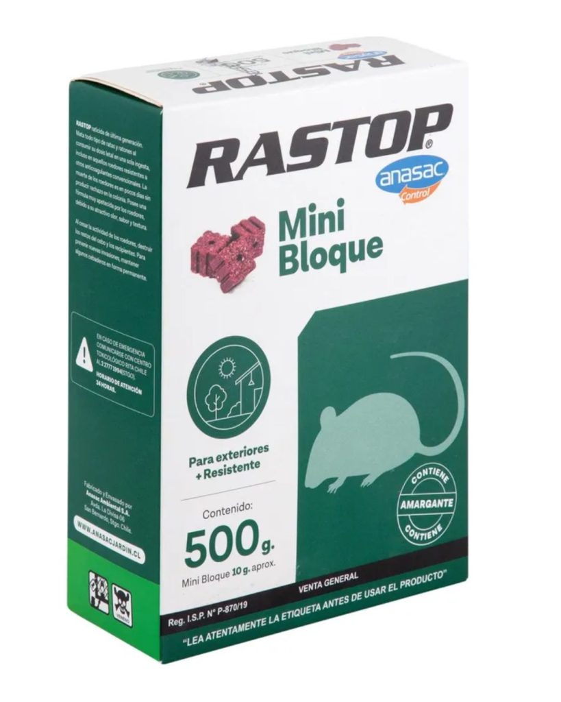 Raticida Rastop Mini - Bloque 500G - Repelentes Chile